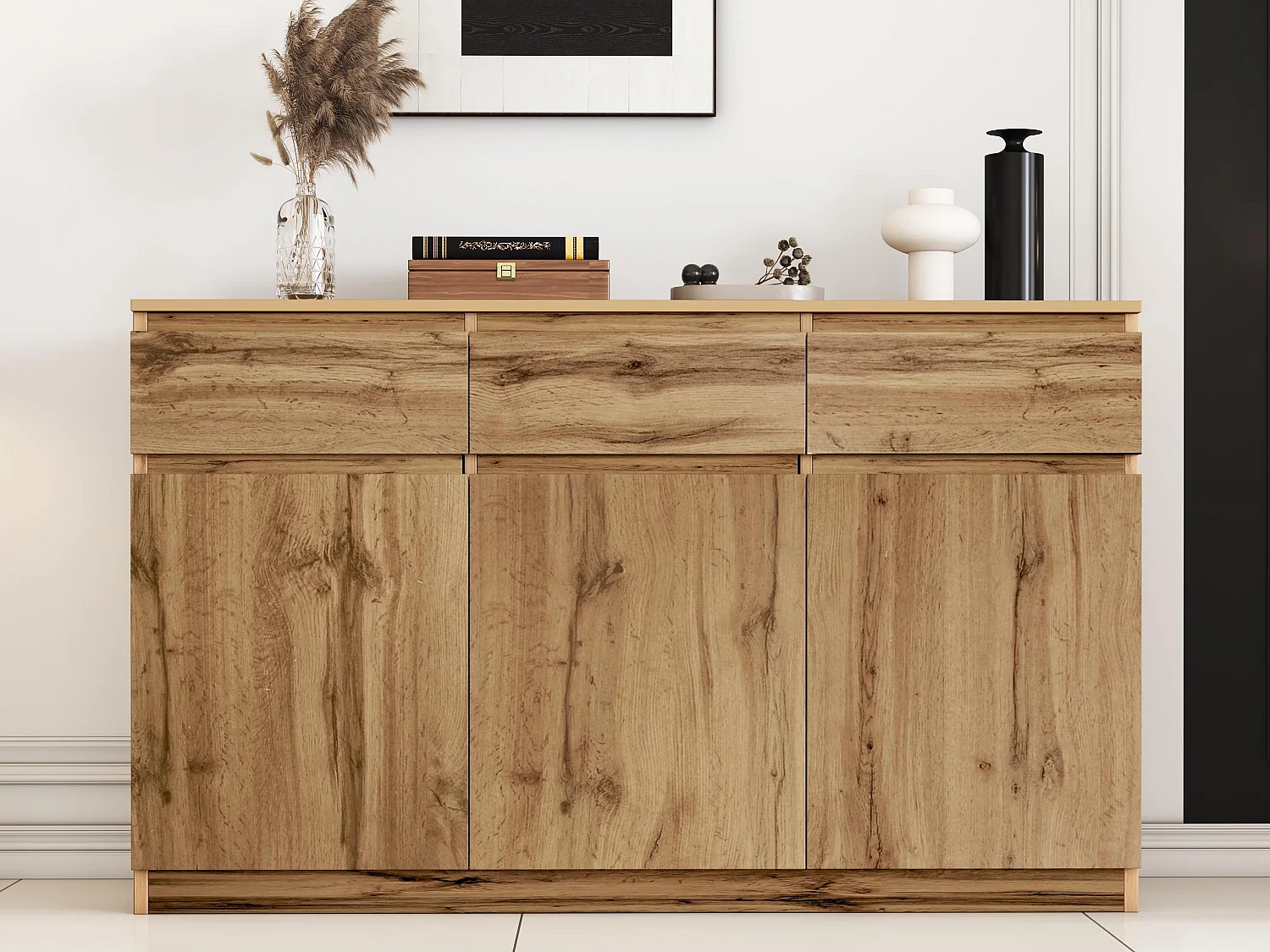 Buffet avec 3 portes et 3 tiroirs - panneaux de particules - Naturel