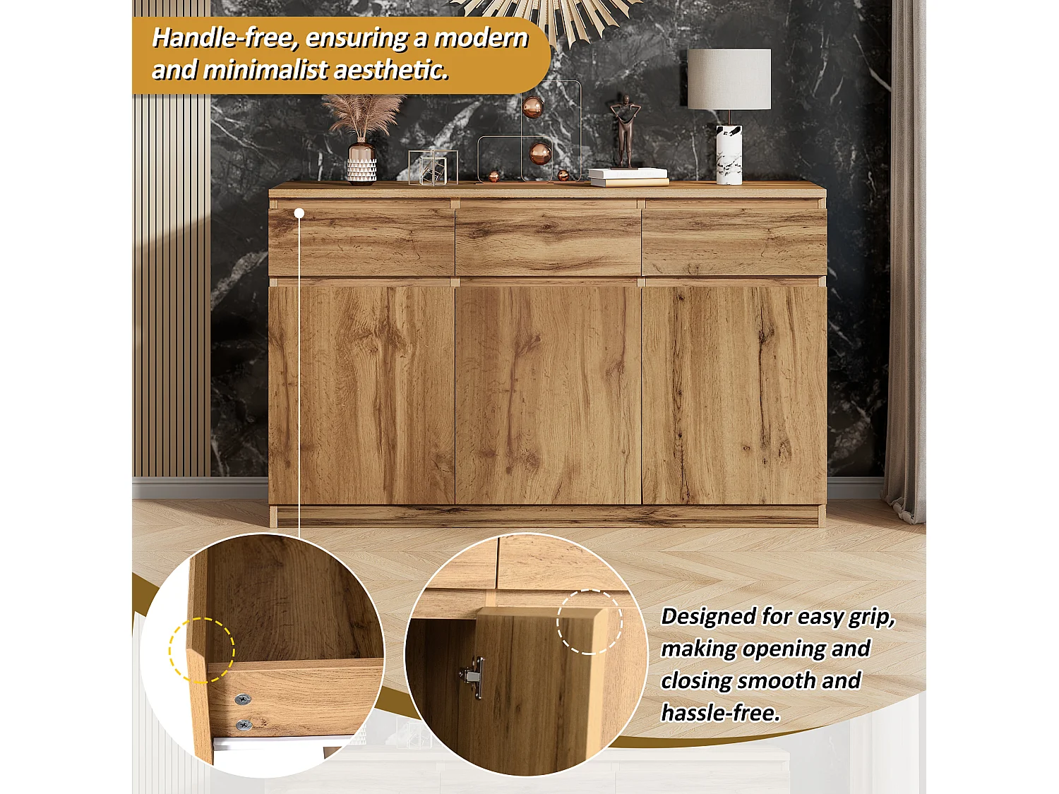 Buffet avec 3 portes et 3 tiroirs - panneaux de particules - Naturel