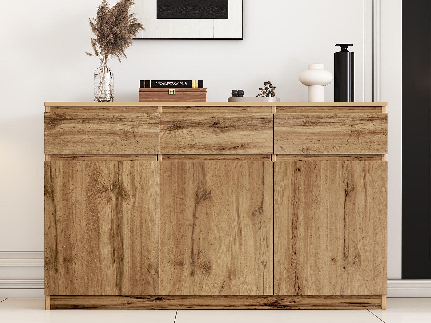 Dressoir 2 deuren 3 lades visgraat 160cm naturel