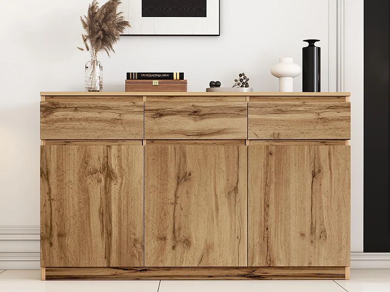Buffet avec 3 portes et 3 tiroirs - panneaux de particules - Naturel