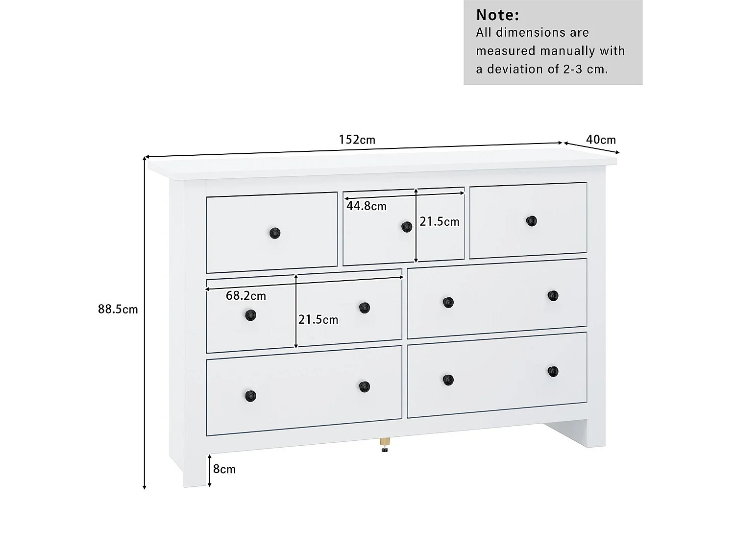 Buffet avec 7 tiroirs - panneaux de particules - Blanc