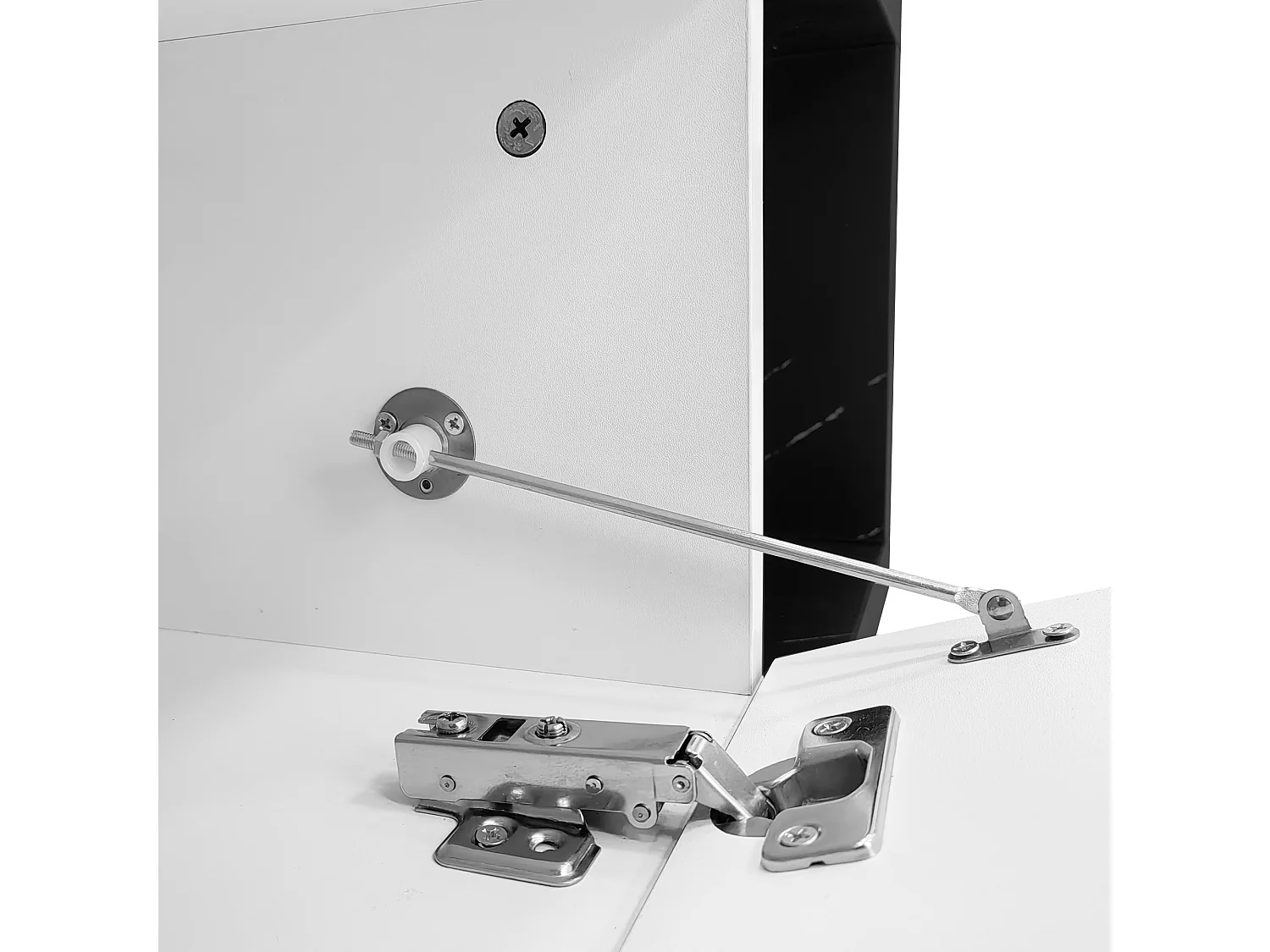 Móvel de TV de comprimento ajustável (140-260 cm) - 3 portas retráteis - aspeto de mármore preto - Branco e Preto