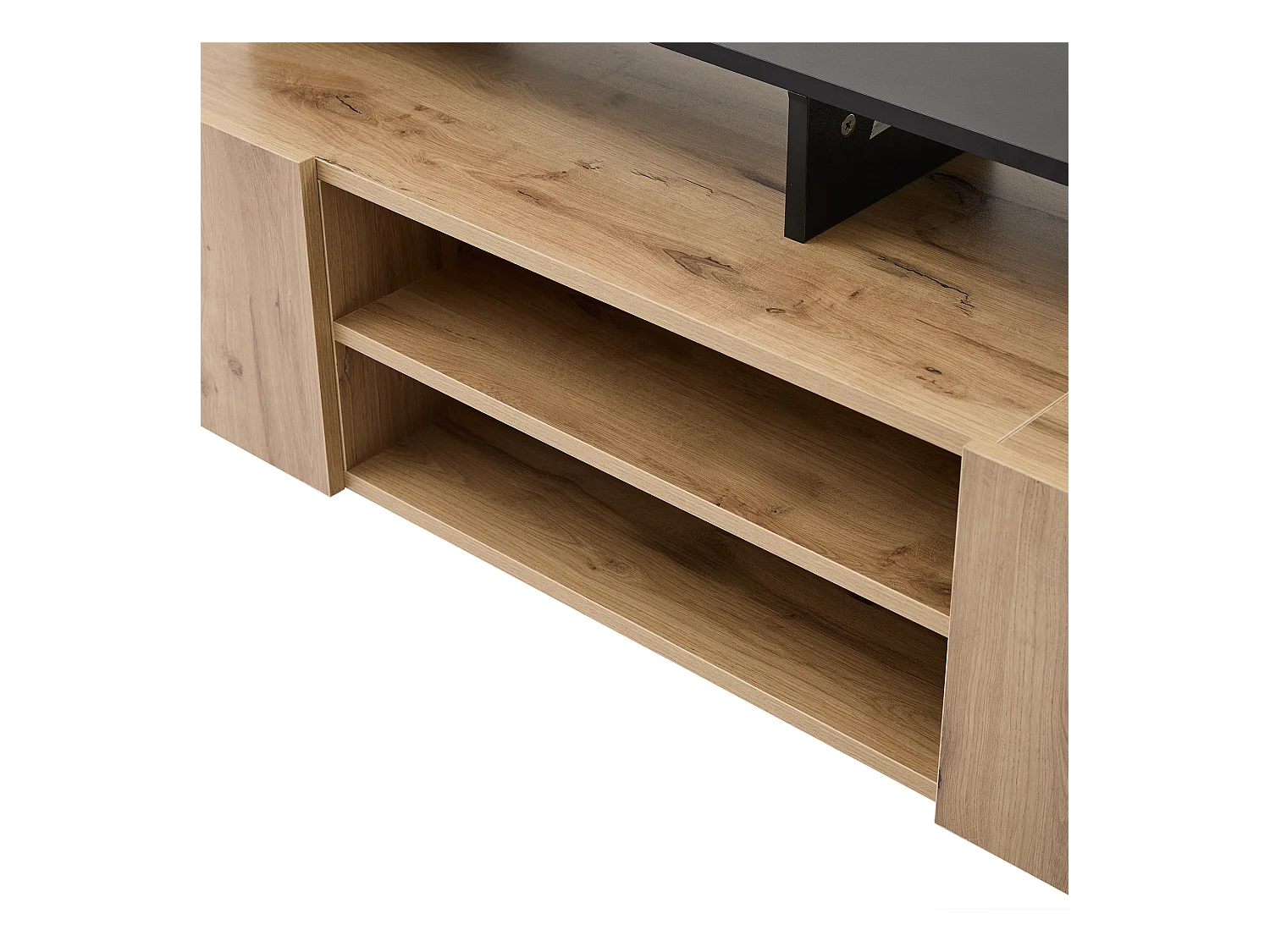 Meuble TV moderne avec LED - 2 portes et 6 comportiments ouverts - Noir & Naturel