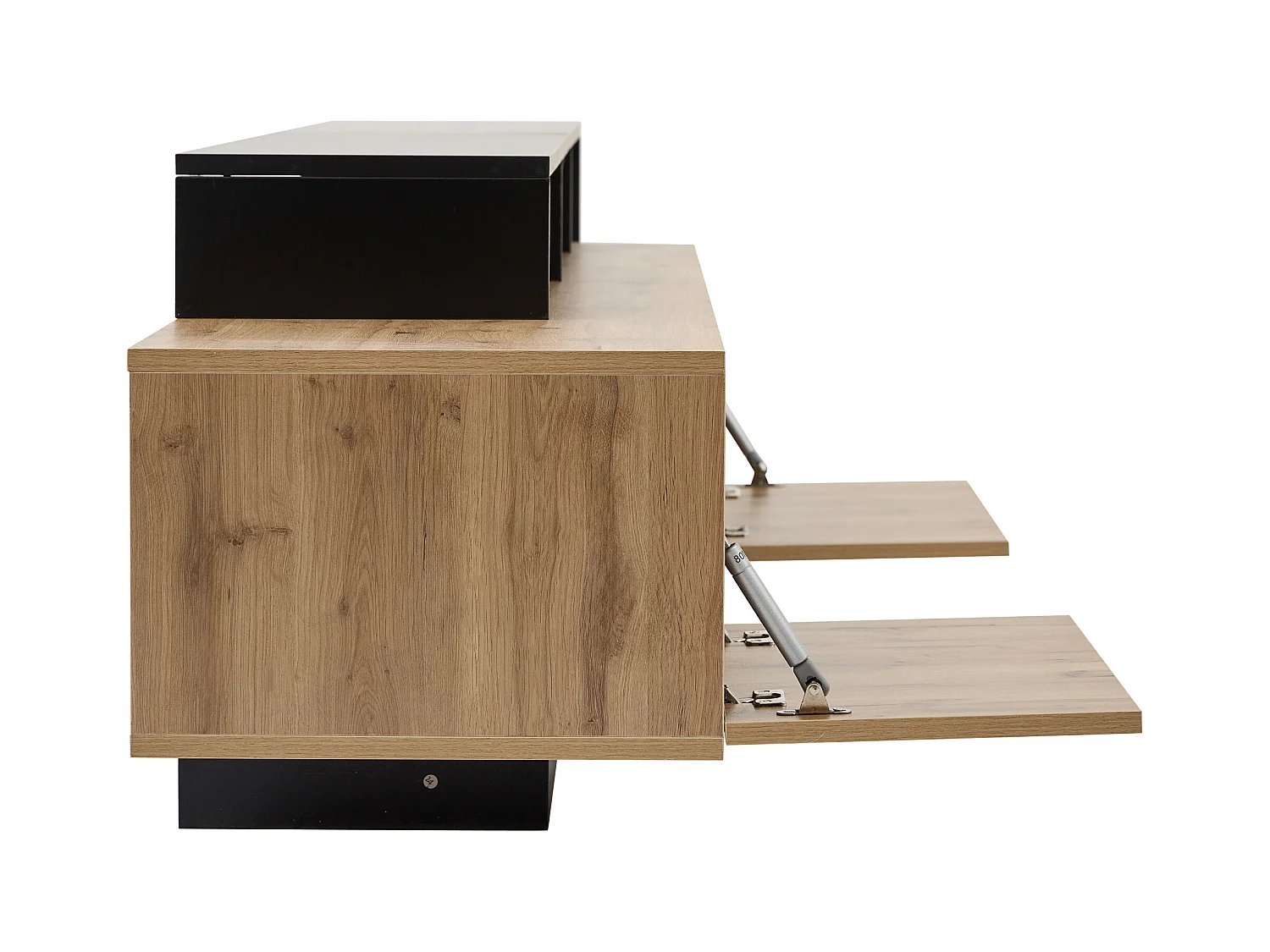 Meuble TV moderne avec LED - 2 portes et 6 comportiments ouverts - Noir & Naturel
