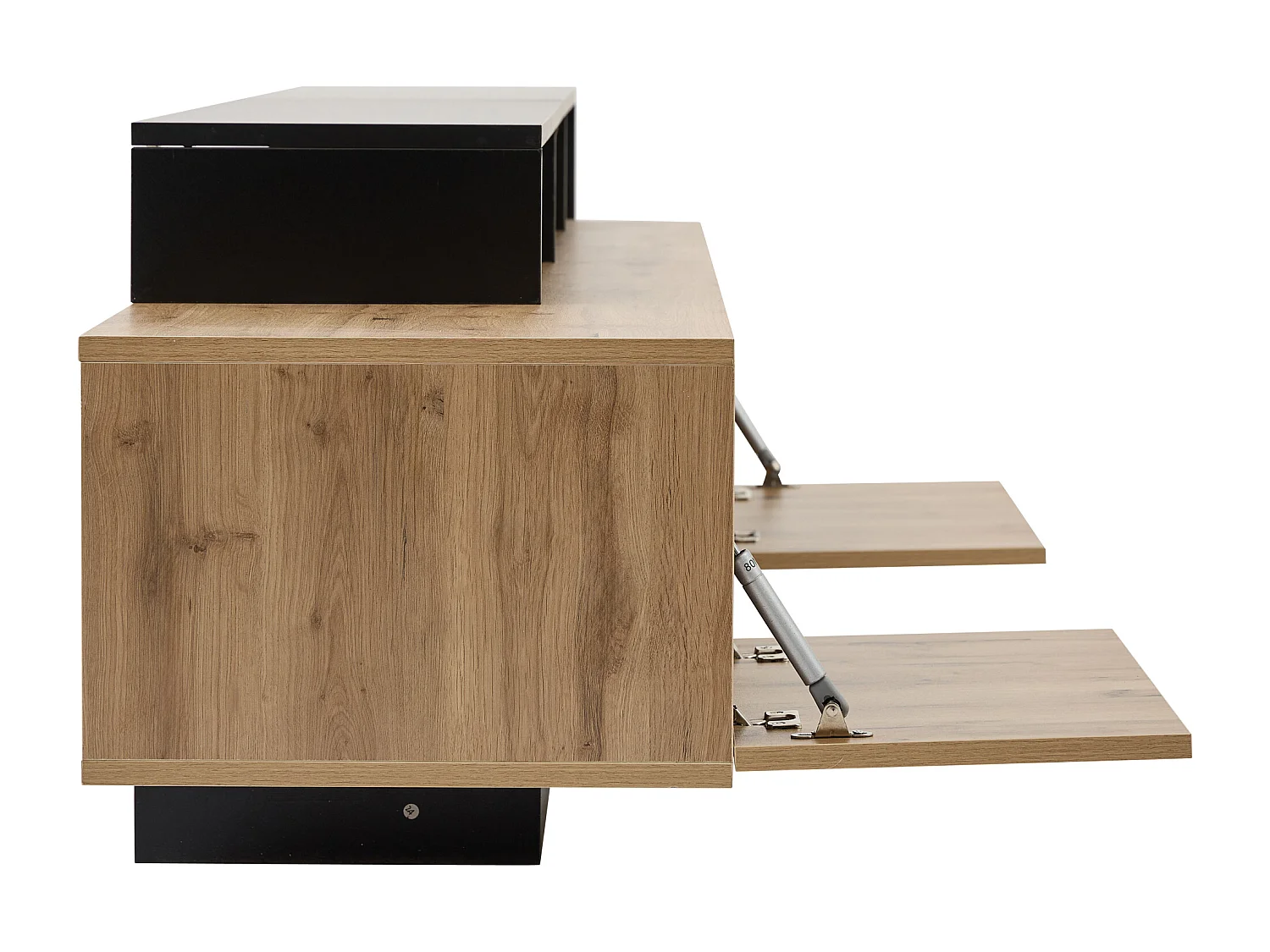 Mobile TV moderno con LED - 2 ante e 6 scomparti aperti - Nero e naturale