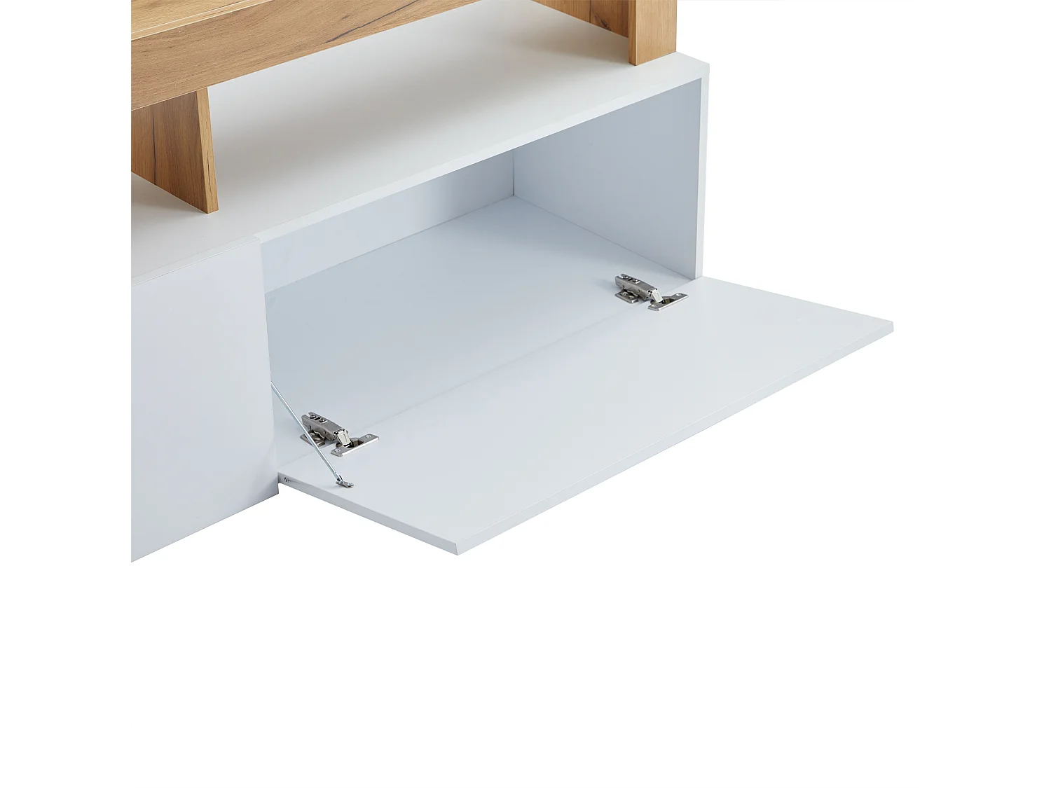 Móvel de TV moderno com LED - 2 portas e 3 compartimentos abertos - Branco e Natural