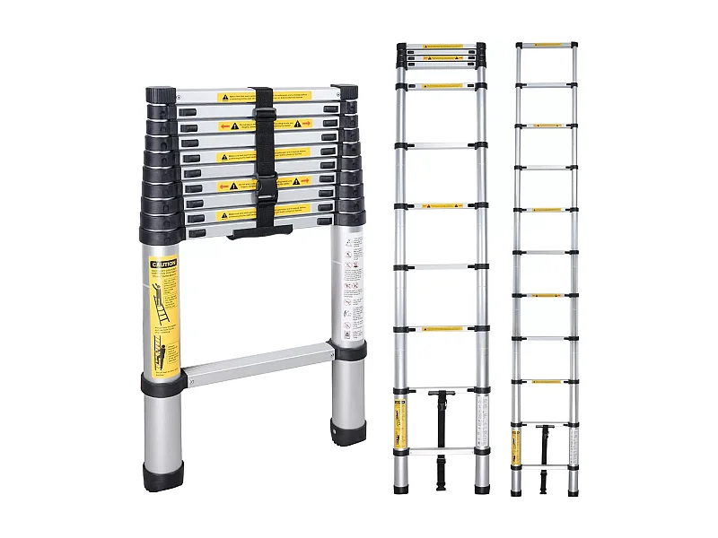 Échelle télescopique de 2,6 m en Aluminium - Escabeau Pliant - 9 barreaux - avec Pieds Antidérapants - Charge Max 150 kg