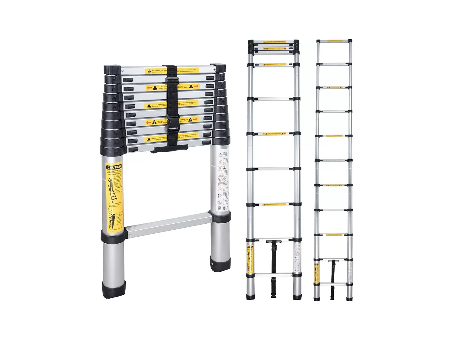 Échelle télescopique de 2,6 m en Aluminium - Escabeau Pliant - 9 barreaux - avec Pieds Antidérapants - Charge Max 150 kg