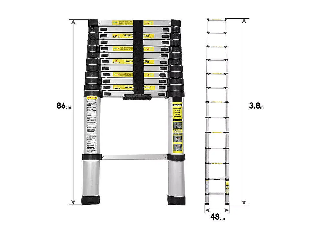 3,8 m Alluminio 3,8 m Ladder telescopico - Ladder Multi -Function Right - 13 bar - con piedi non slittati - Max 150 kg carico