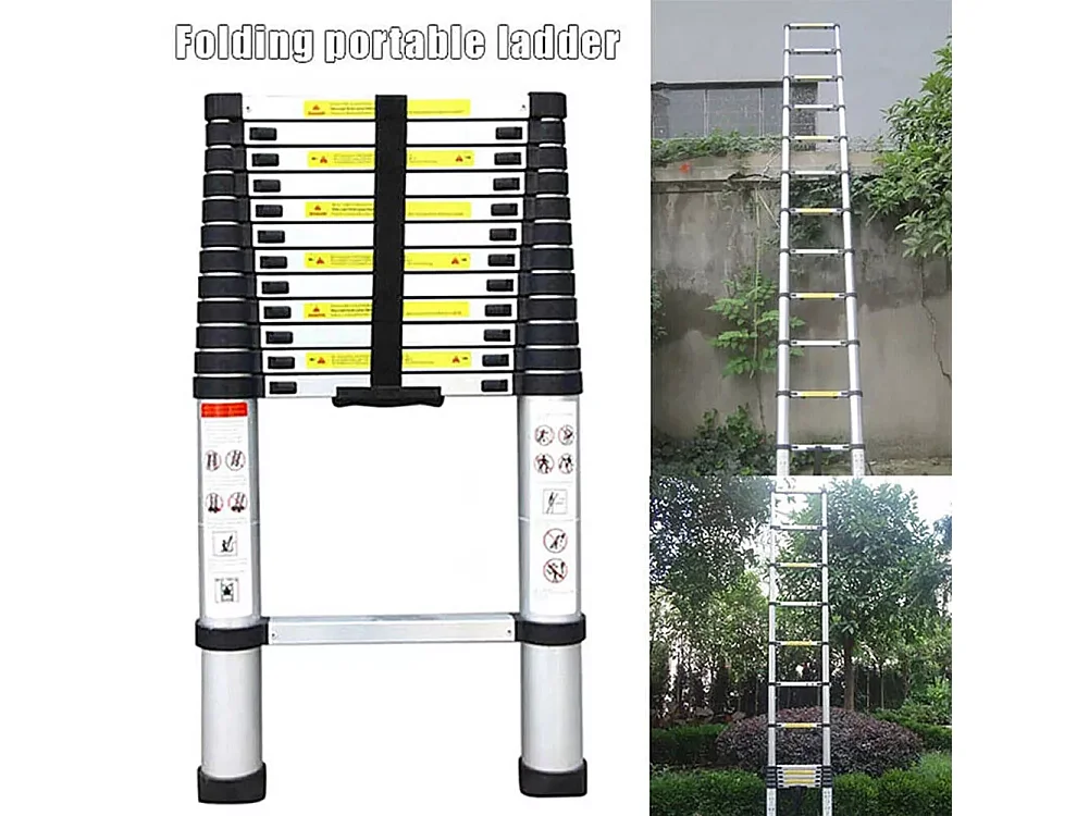 3,8 m Alluminio 3,8 m Ladder telescopico - Ladder Multi -Function Right - 13 bar - con piedi non slittati - Max 150 kg carico