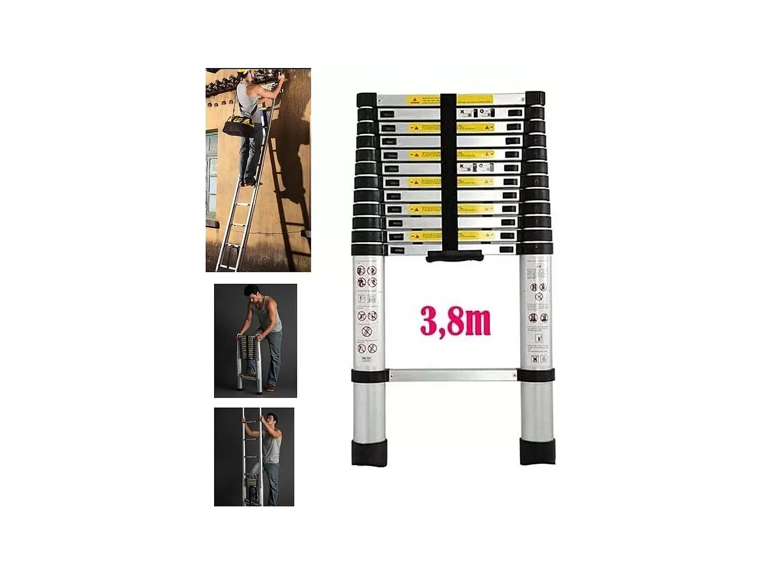3,8 m Aluminium 3,8 m Teleskopleiter - Leiter Multi -Funktion rechts - 13 bar - mit Nicht -Slip -Füßen - max. 150 kg Last
