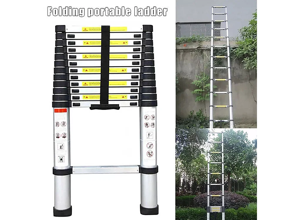 3,8 m Alluminio 3,8 m Ladder telescopico - Ladder Multi -Function Right - 13 bar - con piedi non slittati - Max 150 kg carico
