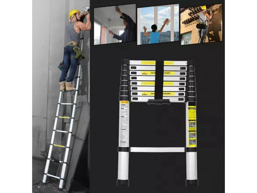 3,2 M Alluminio 3,2 M Scala telescopica - Scala compatta - 11 bar - con piedi non slip - max 150 kg di carico