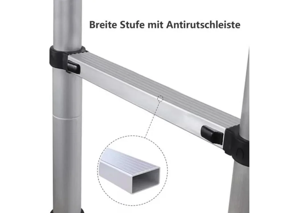 3,2 M Alluminio 3,2 M Scala telescopica - Scala compatta - 11 bar - con piedi non slip - max 150 kg di carico