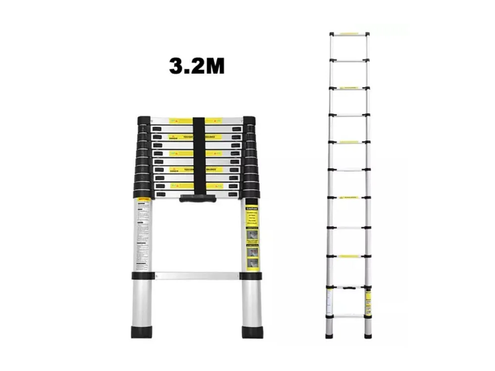 Échelle télescopique de 3,2 m en Aluminium - Échelle Compacte - 11 barreaux - avec Pieds Antidérapants - Charge Max 150 kg