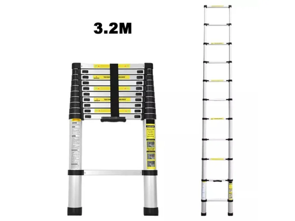 Échelle télescopique de 3,2 m en Aluminium - Échelle Compacte - 11 barreaux - avec Pieds Antidérapants - Charge Max 150 kg