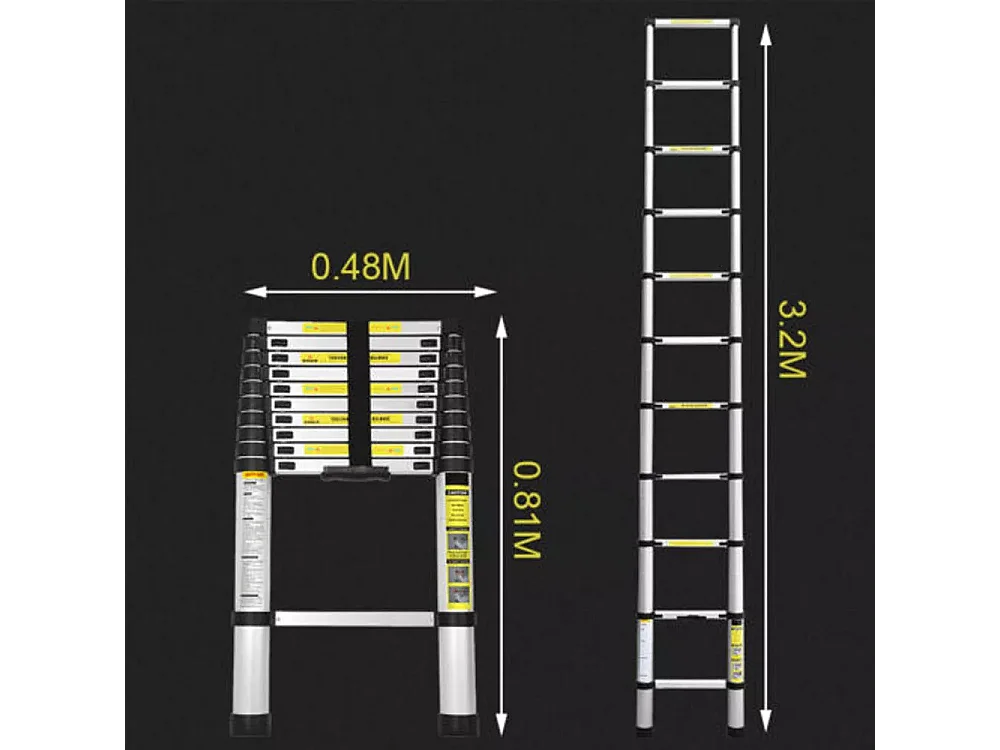 3,2 M Alluminio 3,2 M Scala telescopica - Scala compatta - 11 bar - con piedi non slip - max 150 kg di carico