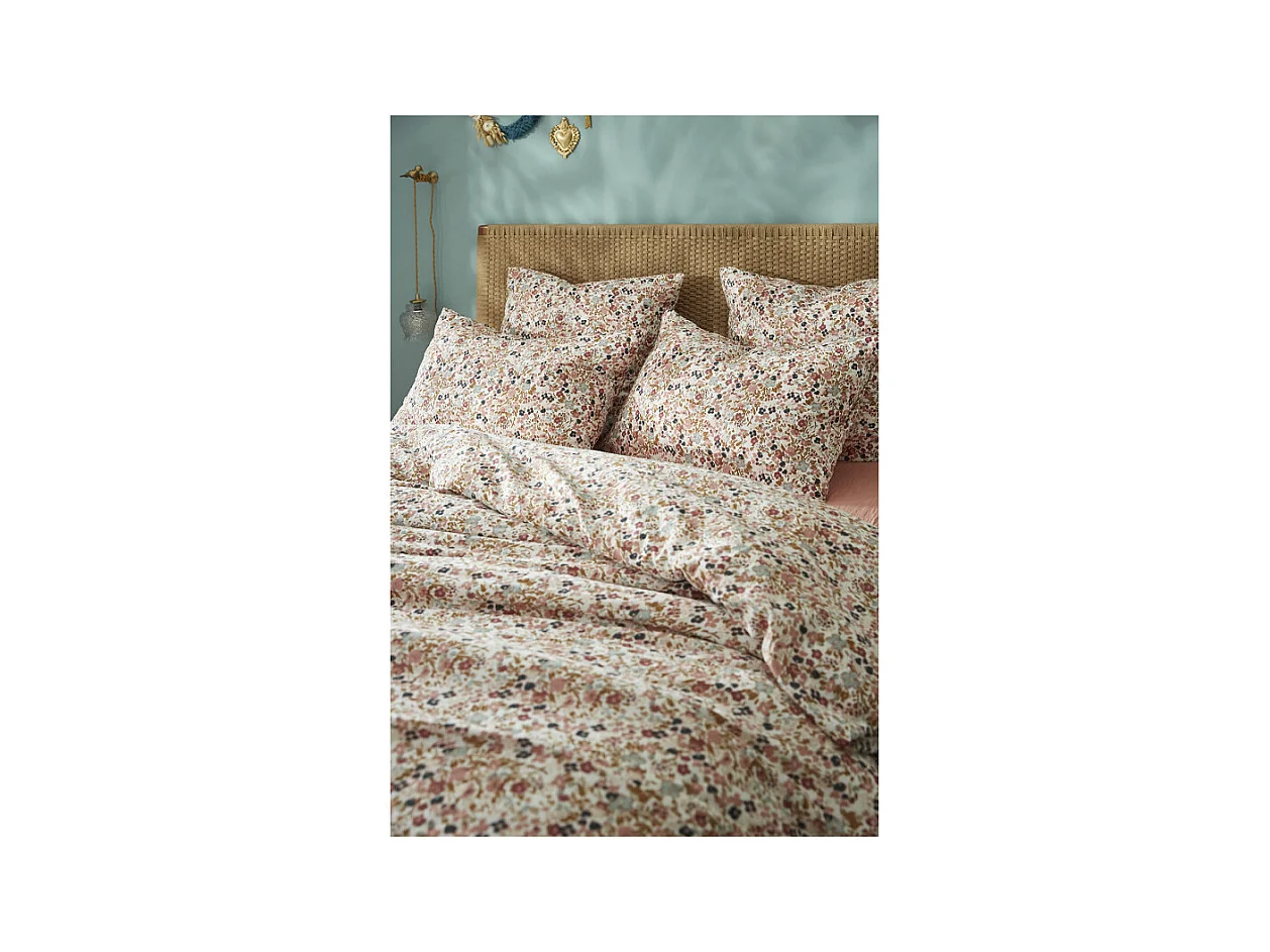 Parure de lit 260 x 240 cm gaze de coton écru et fleuri - ISABELA 2