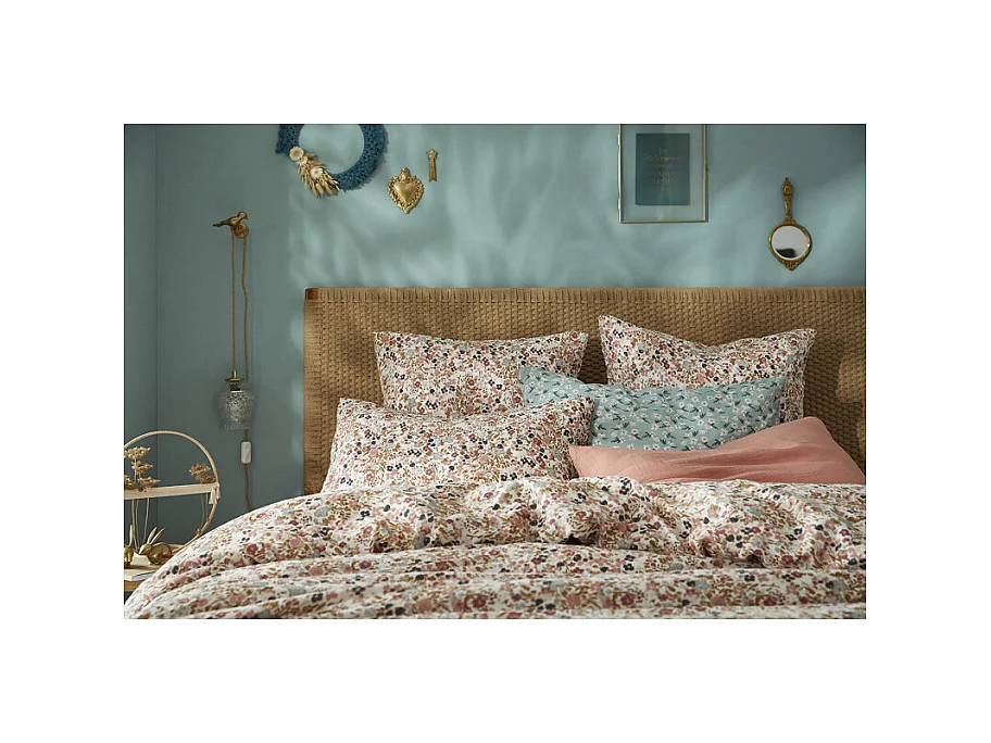 Parure de lit 260 x 240 cm gaze de coton écru et fleuri - ISABELA 2