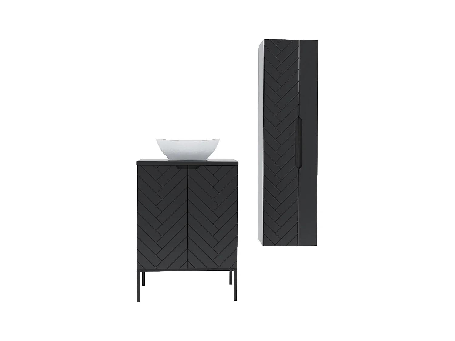 Ensemble meuble simple vasque 60cm 2 portes sur pieds et colonne Daria Noir