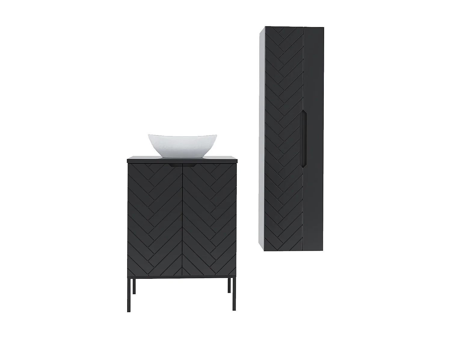 Ensemble meuble simple vasque 60cm 2 portes op voeten en colonne Daria Zwart