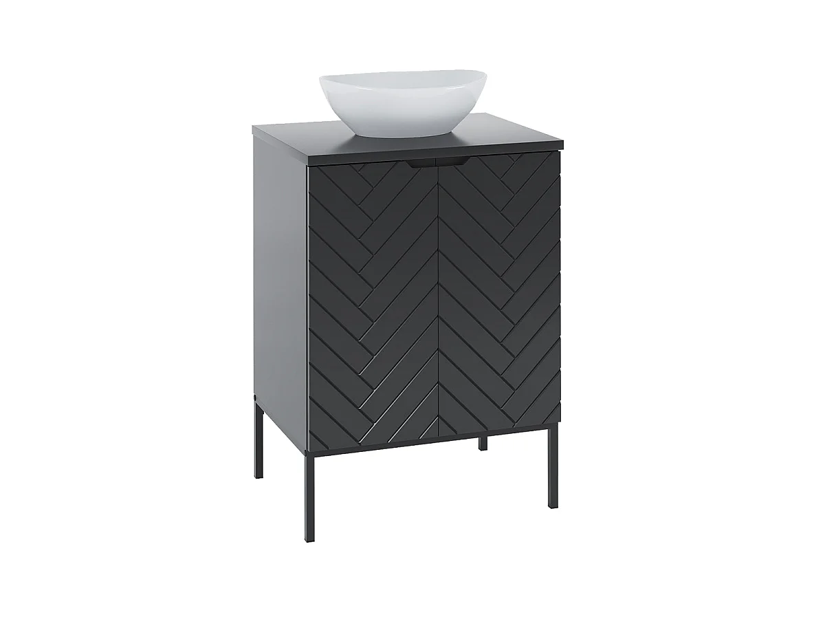 Ensemble meuble simple vasque 60cm 2 portes sur pieds et colonne Daria Noir