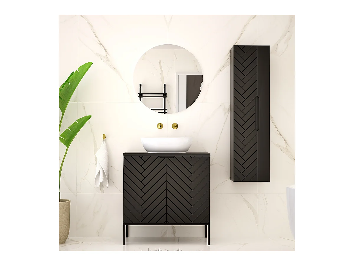 Ensemble meuble simple vasque 80cm 2 portes sur pieds et colonne Daria Noir