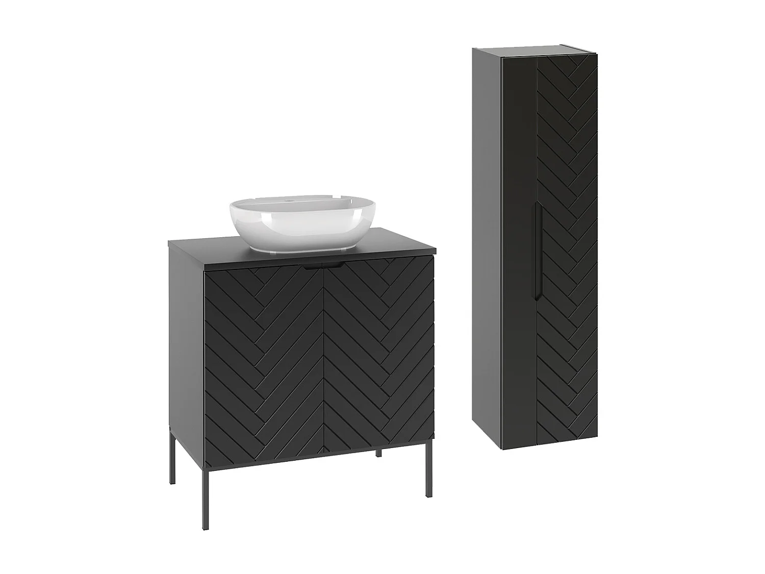 Ensemble meuble simple vasque 80cm 2 portes op voeten en colonne Daria Zwart