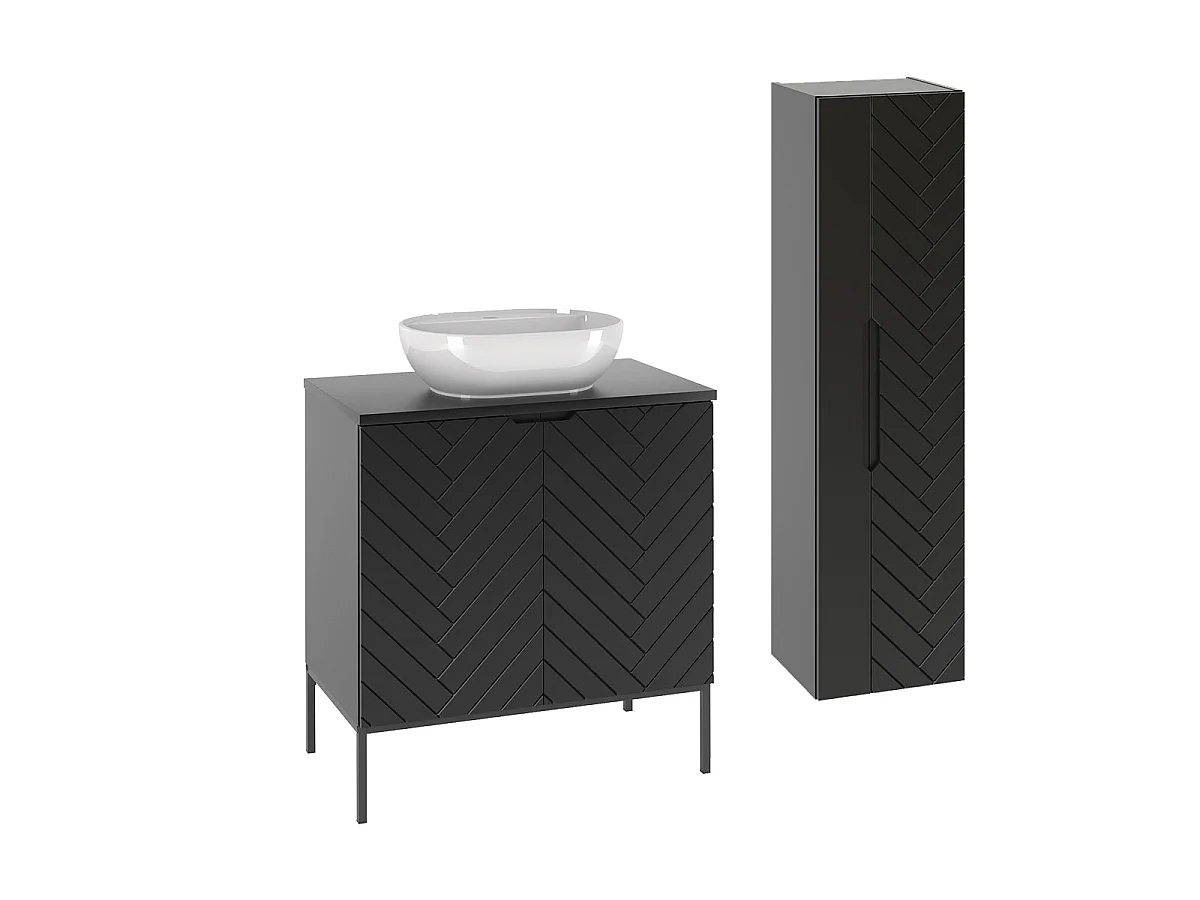Ensemble meuble simple vasque 80cm 2 portes sur pieds et colonne Daria Noir