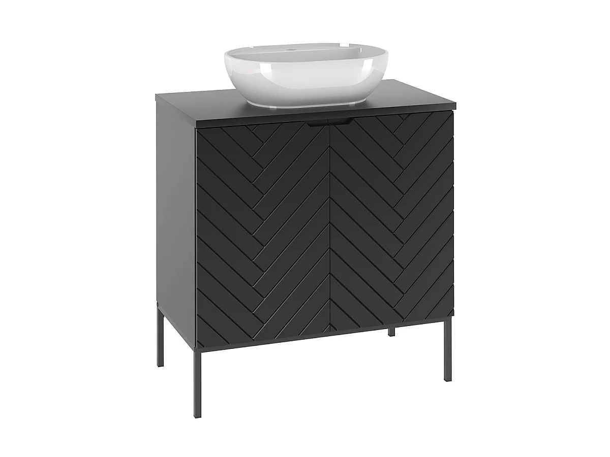 Ensemble meuble simple vasque 80cm 2 portes sur pieds et colonne Daria Noir