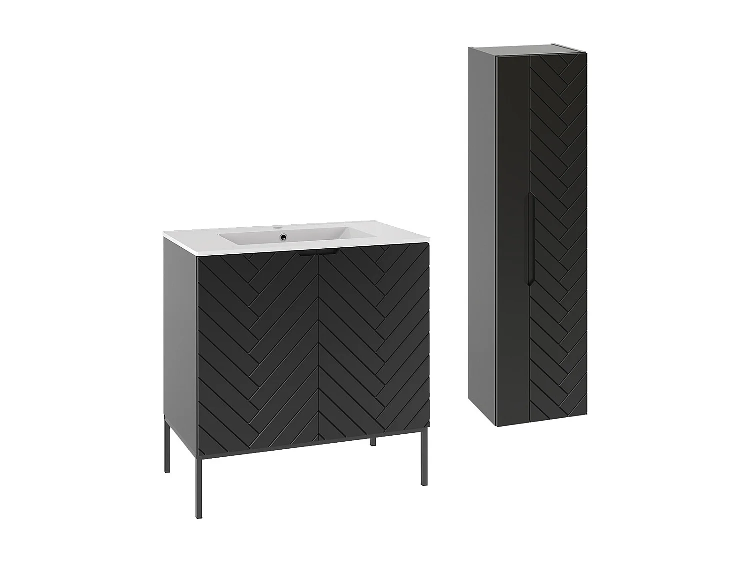 Ensemble meuble simple vasque encastrée 80cm 2 portes sur pieds et colonne Daria Noir