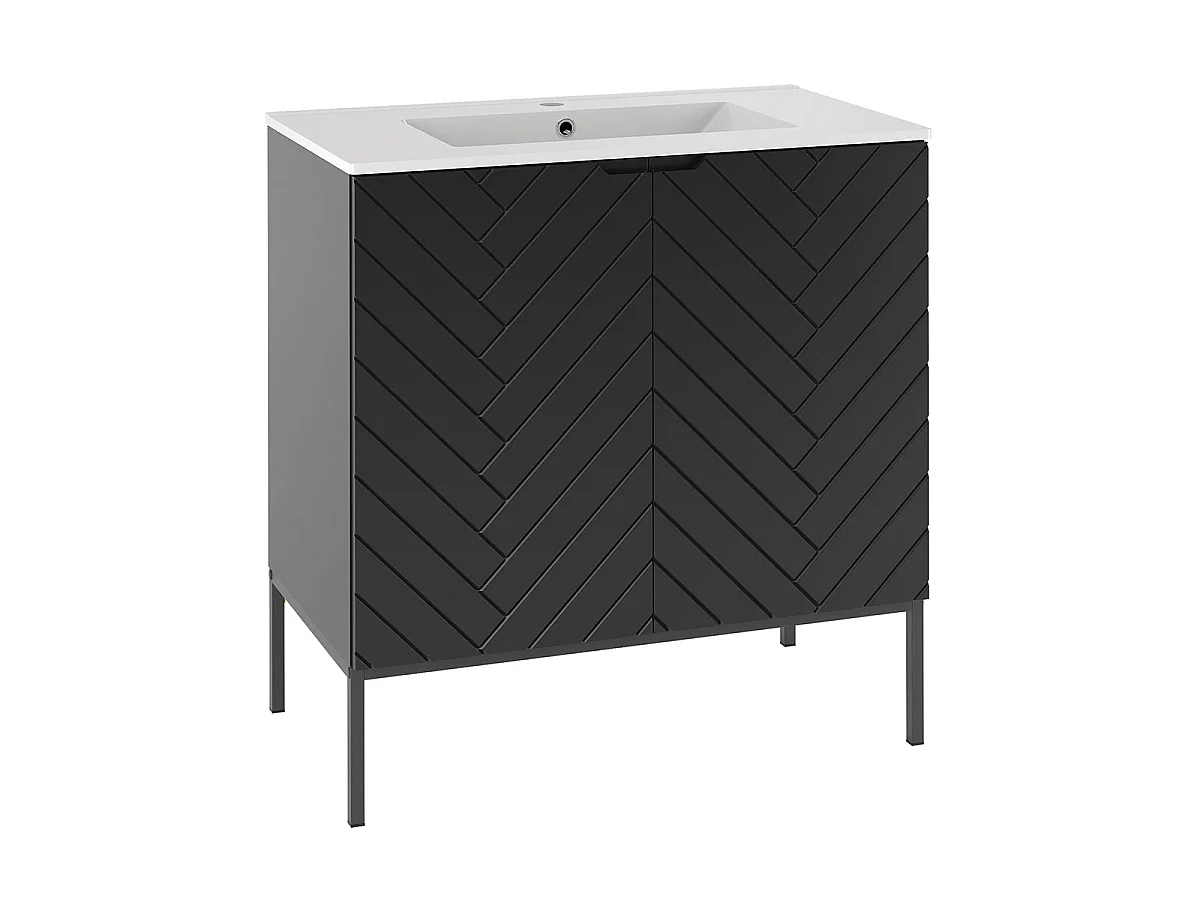 Ensemble meuble simple vasque encastrée 80cm 2 portes sur pieds et colonne Daria Noir