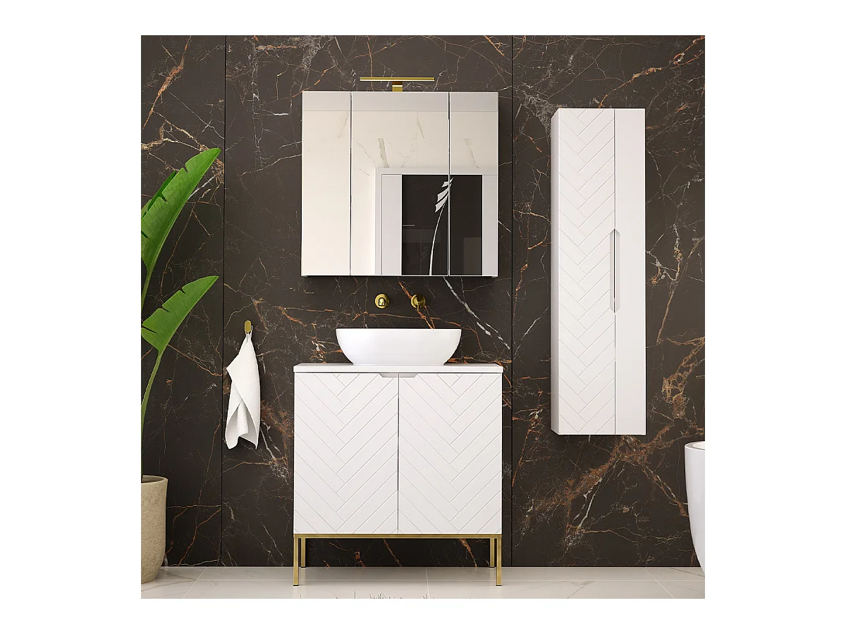 Ensemble meuble simple vasque 80cm 2 portes sur pieds et colonne Daria Blanc