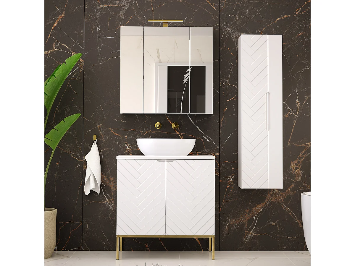Ensemble meuble simple vasque 80cm 2 portes sur pieds et colonne Daria Blanc