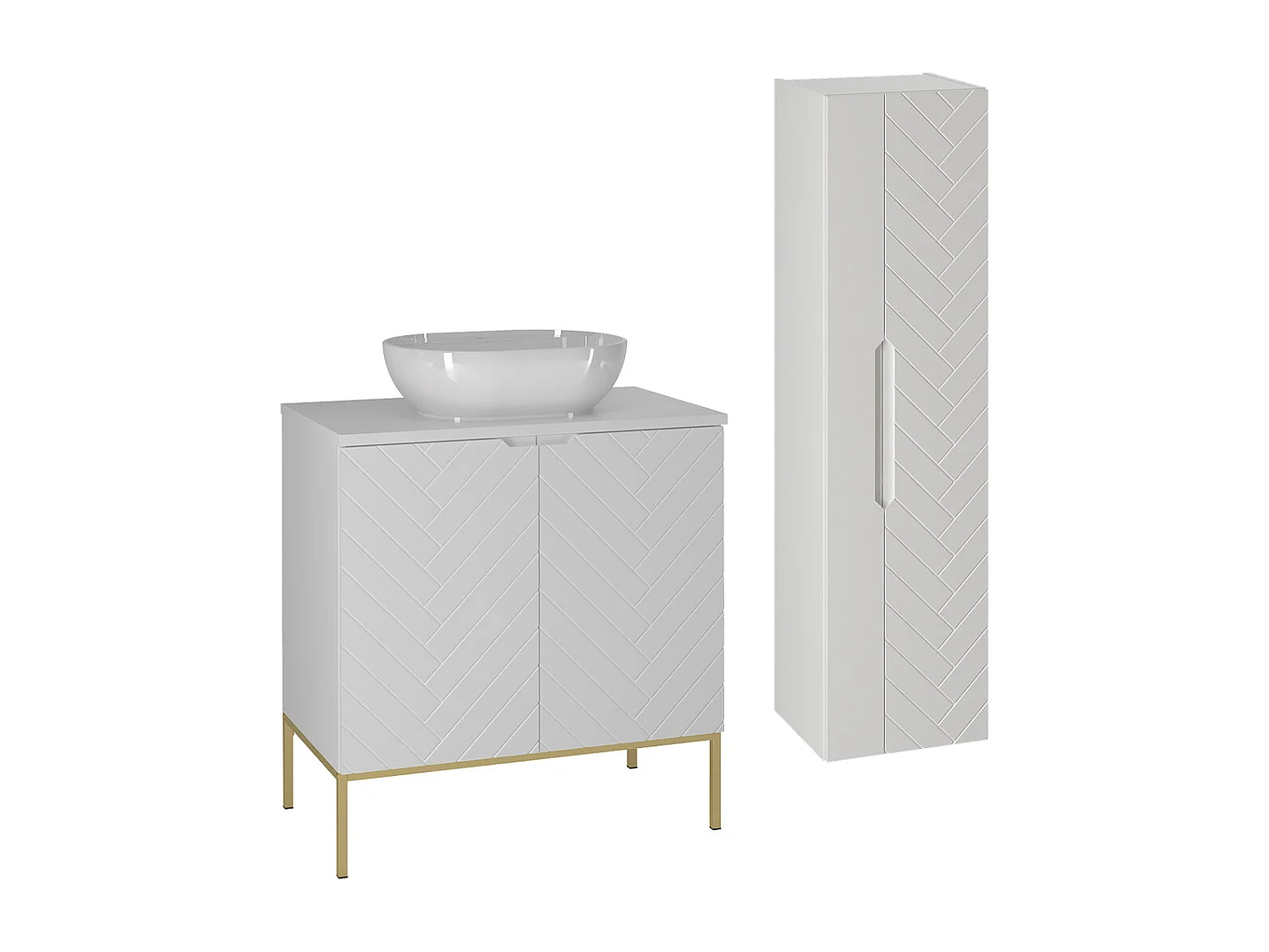 Ensemble meuble simple vasque 80cm 2 portes op voeten en colonne Daria Wit