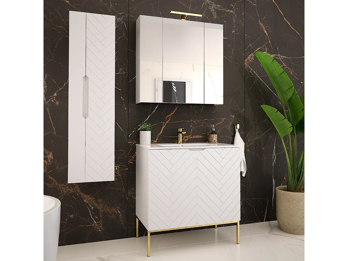 Ensemble meuble simple vasque encastrée 80cm 2 portes op voeten en colonne Daria Wit