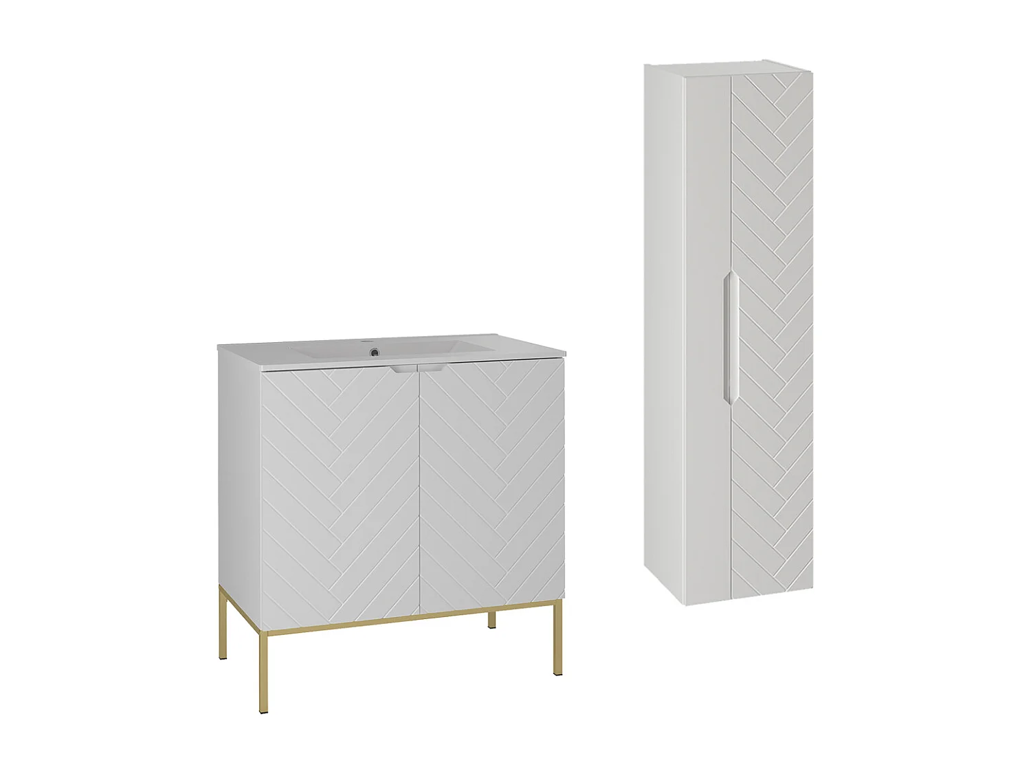 Ensemble meuble simple vasque encastrée 80cm 2 portes op voeten en colonne Daria Wit