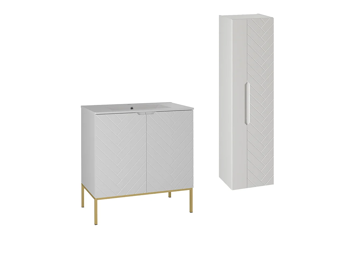 Ensemble meuble simple vasque encastrée 80cm 2 portes op voeten en colonne Daria Wit