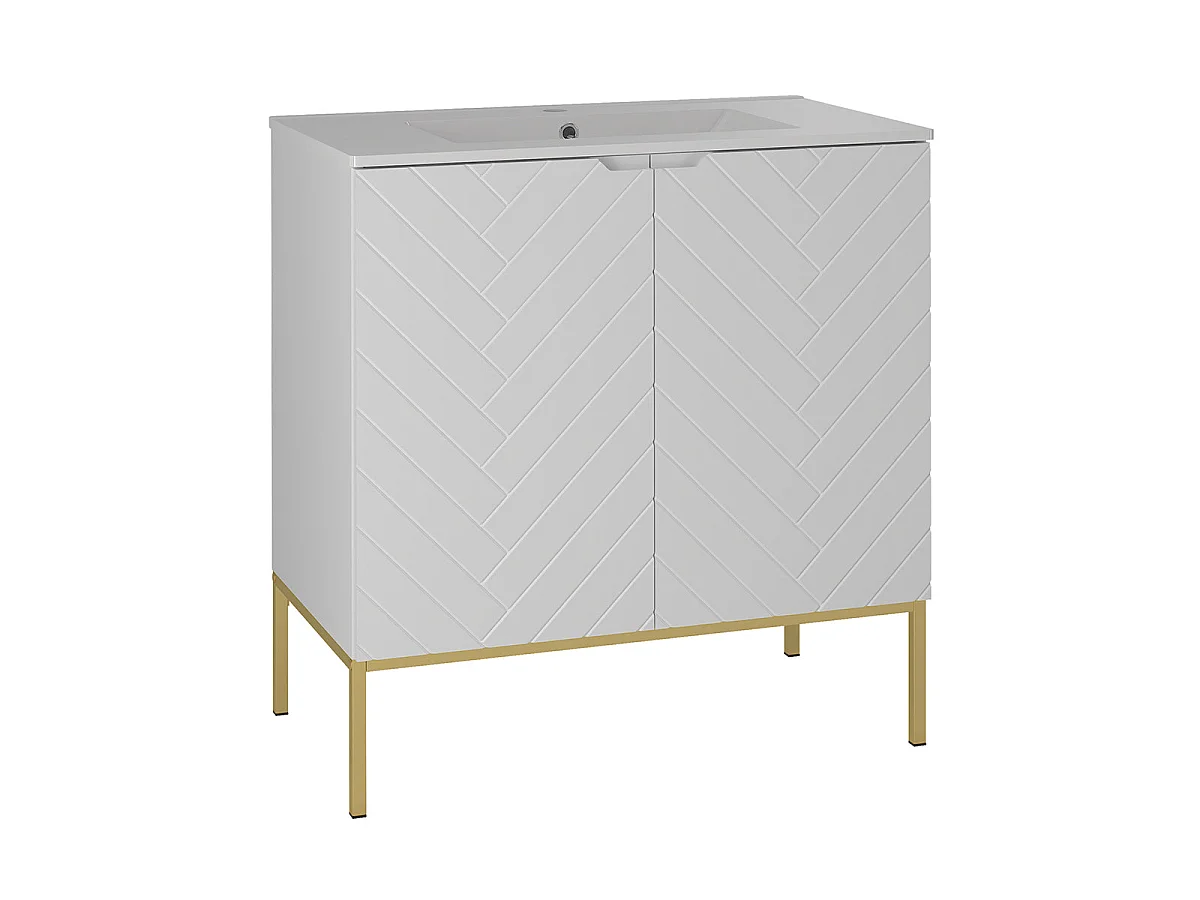 Ensemble meuble simple vasque encastrée 80cm 2 portes op voeten en colonne Daria Wit
