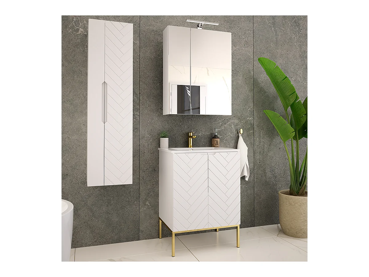 Einzelmöbelset Einbauwaschtisch 60cm und Säule Weiß auf Füßen Daria Weiß