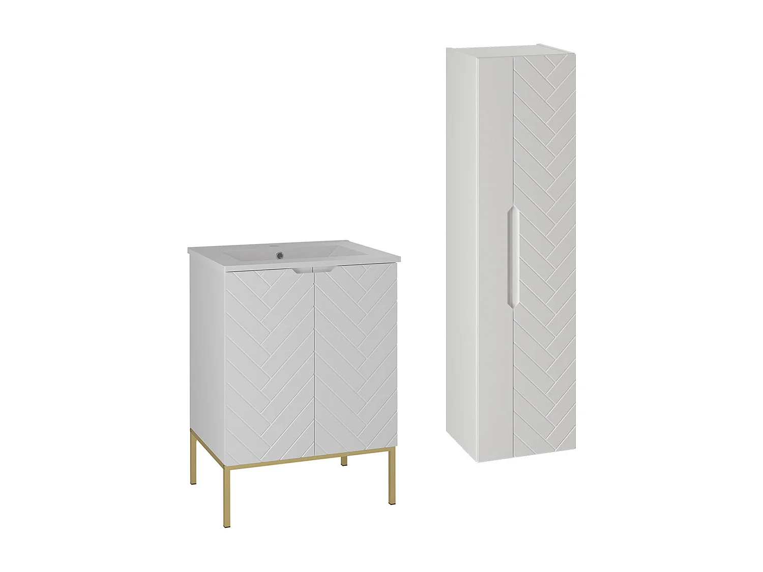 Ensemble meuble simple vasque encastrée 60cm 2 portes sur pieds et colonne Daria Blanc