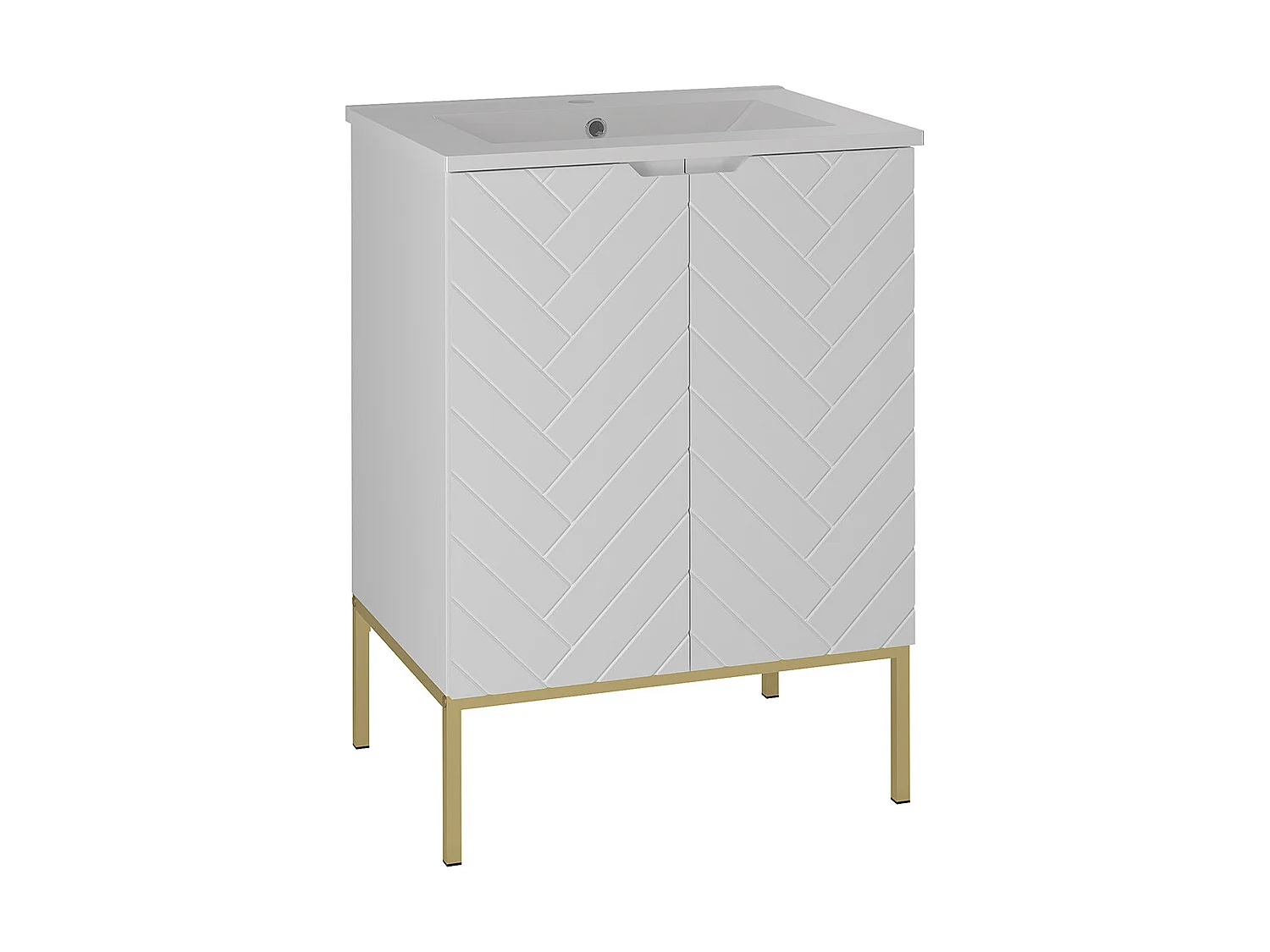 Ensemble meuble simple vasque encastrée 60cm 2 portes sur pieds et colonne Daria Blanc