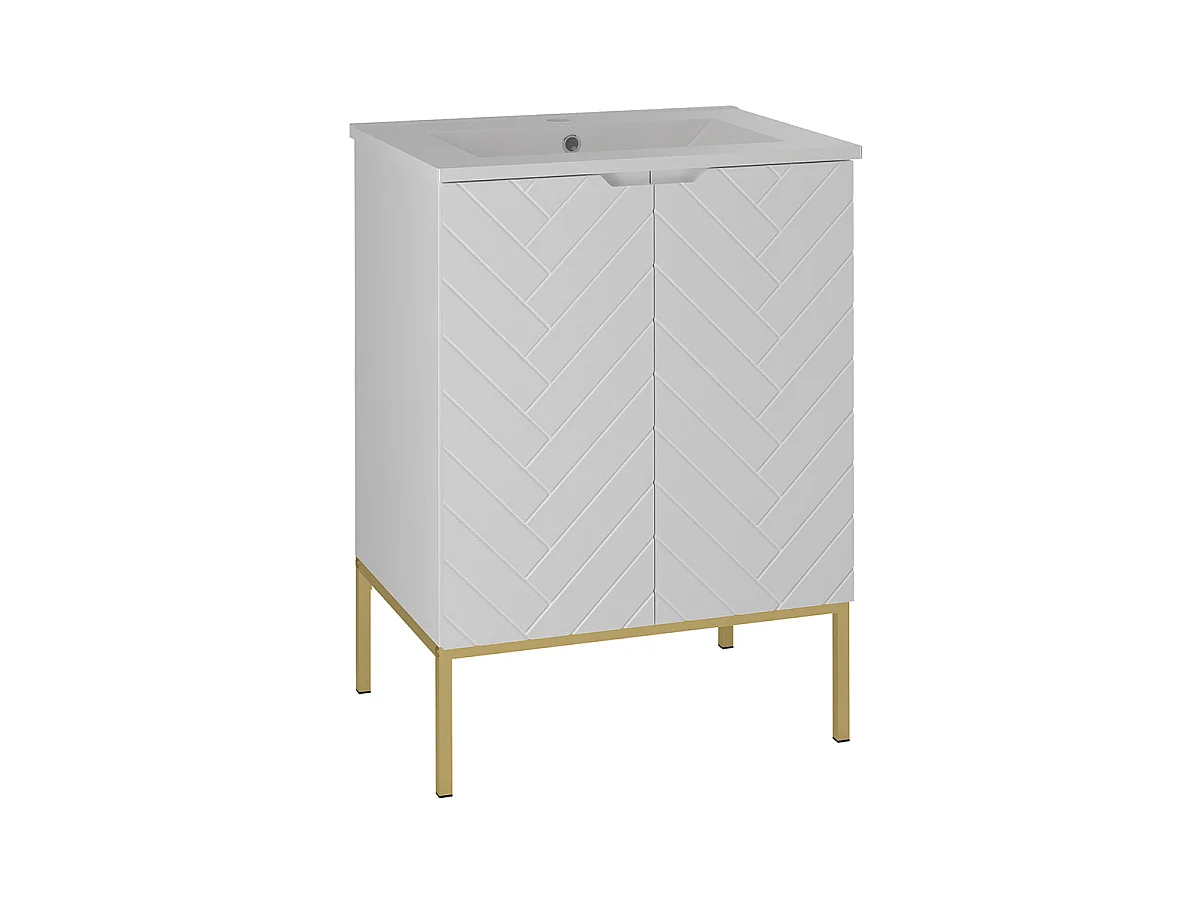 Ensemble meuble simple vasque encastrée 60cm 2 portes sur pieds et colonne Daria Blanc