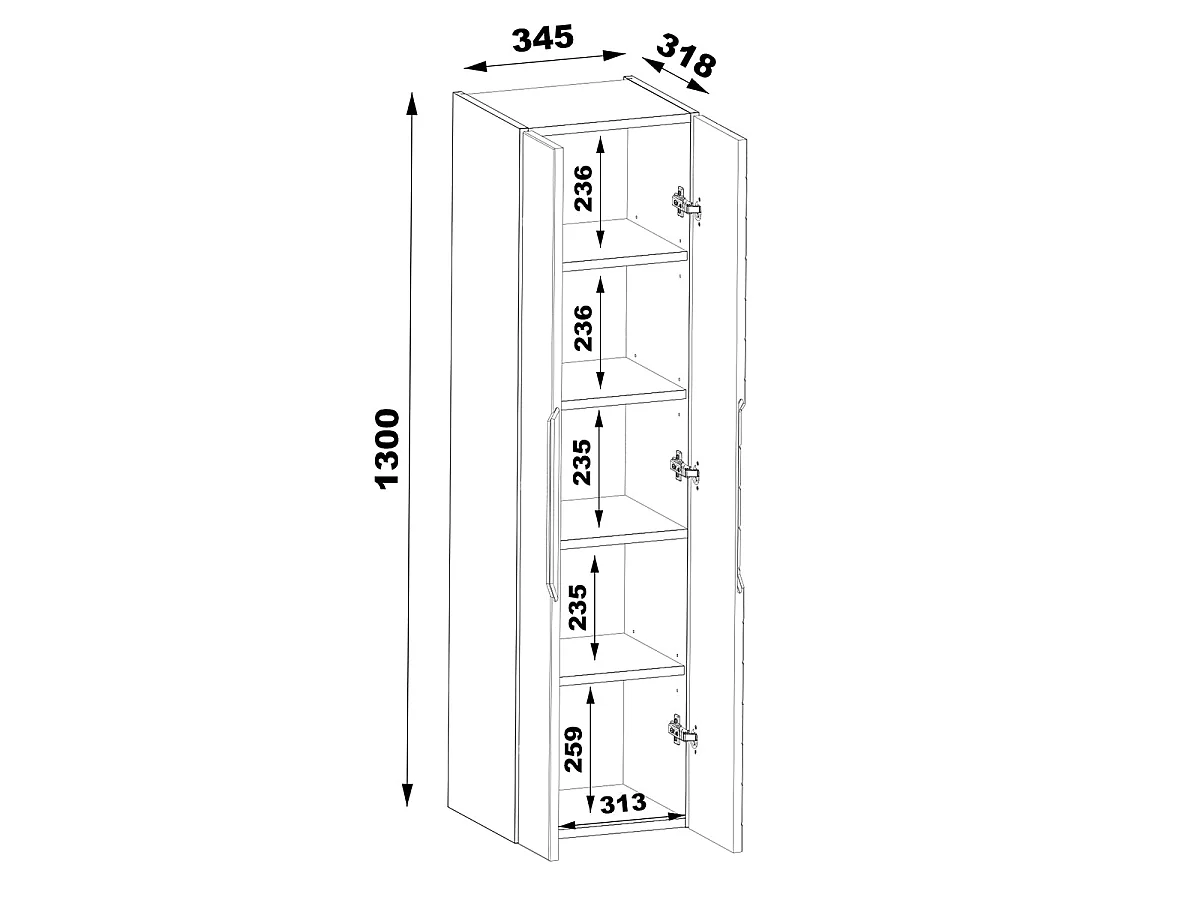 Ensemble meuble simple vasque encastrée 60cm 2 portes sur pieds et colonne Daria Blanc