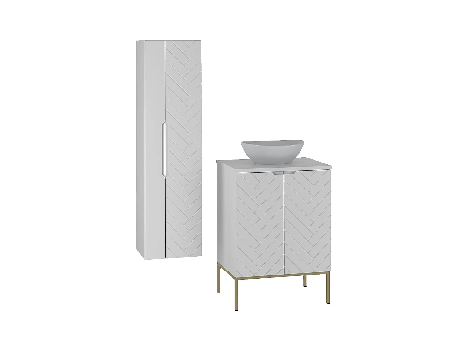 Conjunto de muebles con lavabo individual 60cm 2 puertas sobre patas y columna Daria Blanco