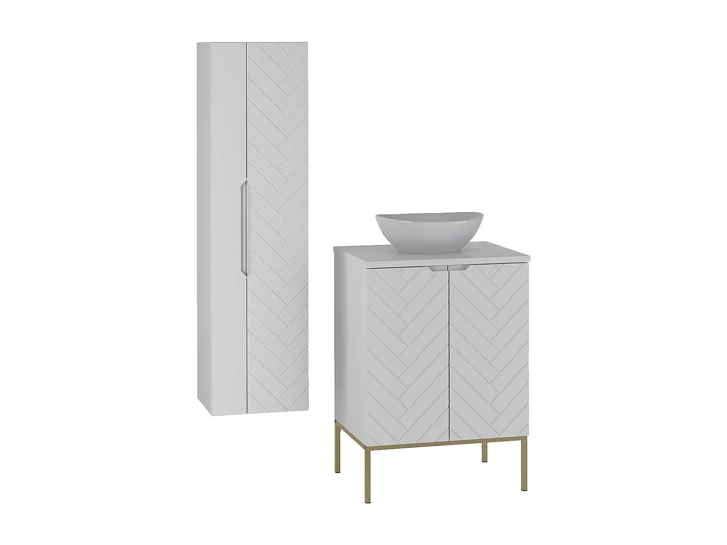 Ensemble meuble simple vasque 60cm 2 portes sur pieds et colonne Daria Blanc