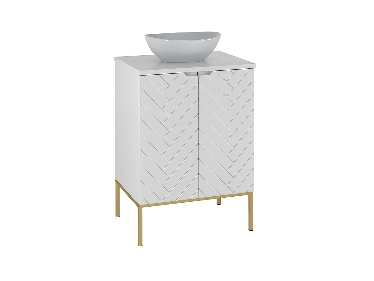 Ensemble meuble simple vasque 60cm 2 portes sur pieds et colonne Daria Blanc