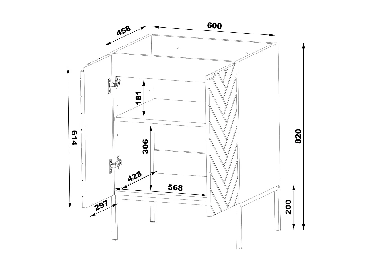 Ensemble meuble simple vasque 60cm 2 portes sur pieds et colonne Daria Blanc