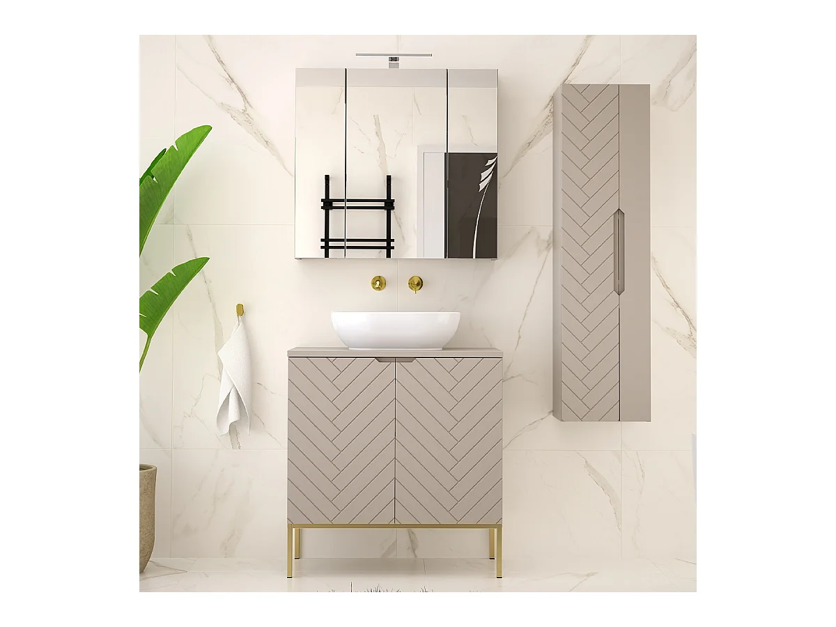 Conjunto de muebles con lavabo individual 80cm 2 puertas sobre patas y columna Daria Cachemira