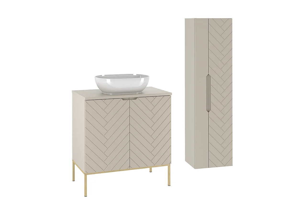 Ensemble meuble simple vasque 80cm 2 portes sur pieds et colonne Daria Cachemire